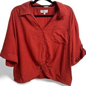 Kut from the‎ Kloth Rust Oversized with Tie Knot Front Closure. XL. Linen NWOT